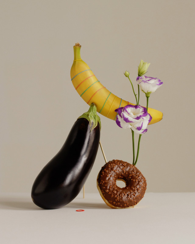 The aubergine, banana, flower and donut emoji Allyssa Heuze Modeka art online